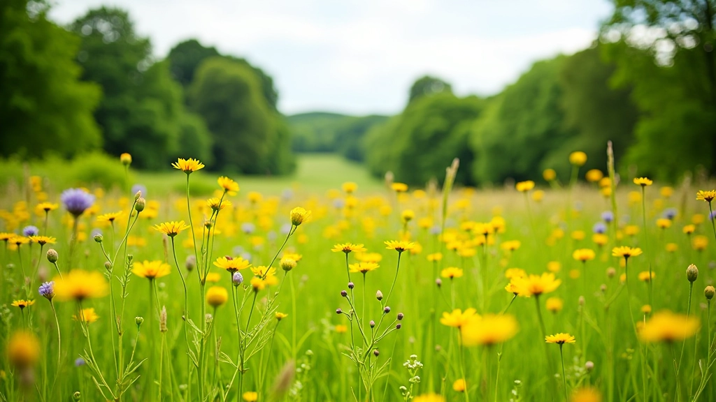 Wildflower meadow in parkland setting, seasonal flowers and grasses
